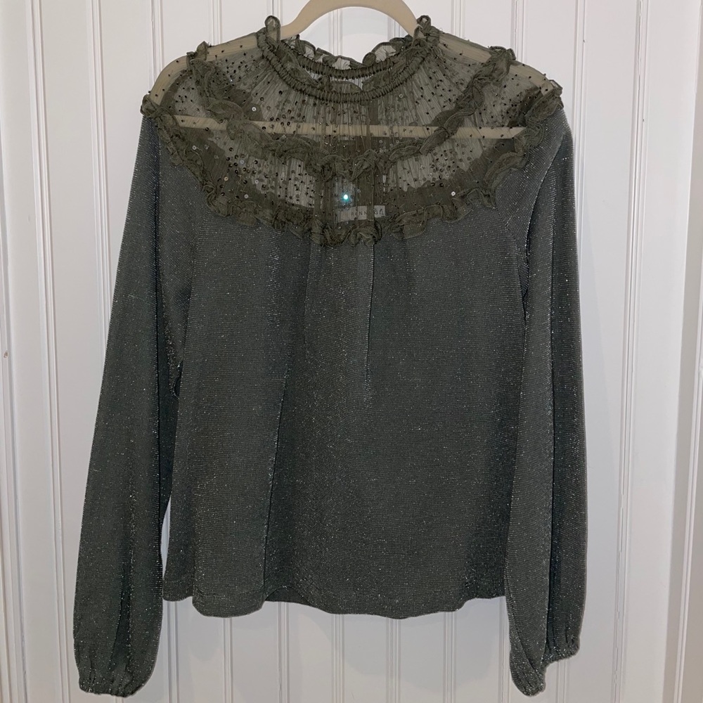 Anthropologie green sparkle blouse